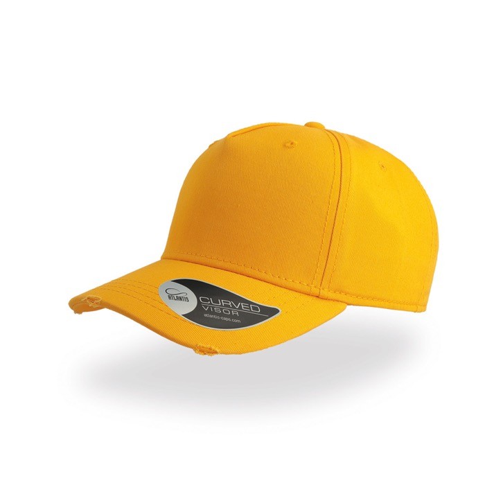 Gorra de algodón destruido con 5 paneles y cierre con hebilla color amarillo Gorra de algodón destruido con 5 paneles y cierre con hebilla color amarillo
