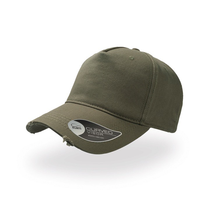 Gorra de algodón destruido con 5 paneles y cierre con hebilla color verde oliva Gorra de algodón destruido con 5 paneles y cierre con hebilla color verde oliva