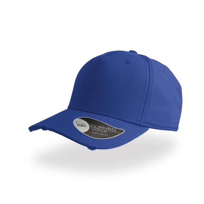 Gorra de algodón destruido con 5 paneles y cierre con hebilla color azul real Gorra de algodón destruido con 5 paneles y cierre con hebilla color azul real