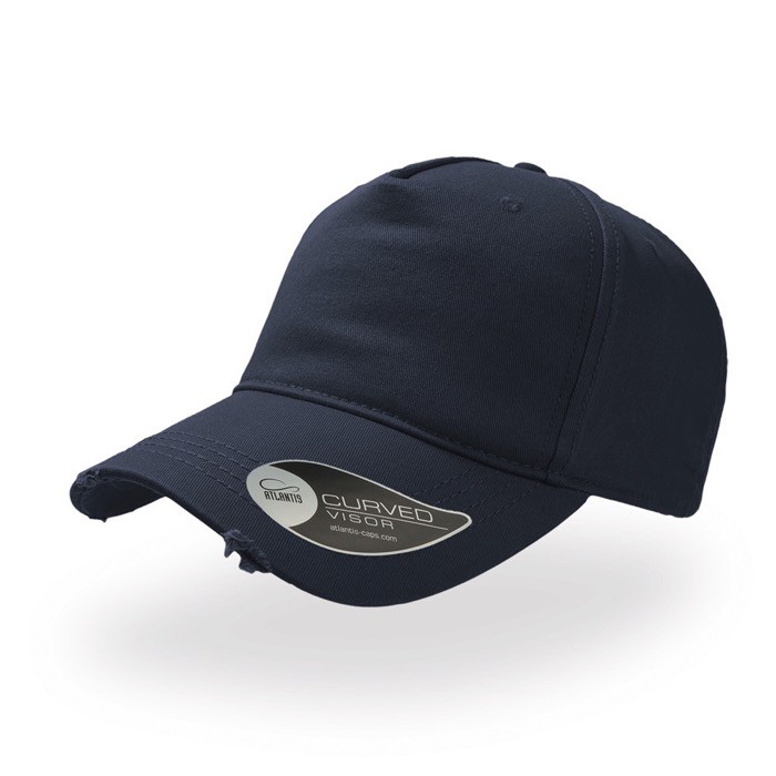 Gorra de algodón destruido con 5 paneles y cierre con hebilla color azul marino Gorra de algodón destruido con 5 paneles y cierre con hebilla color azul marino