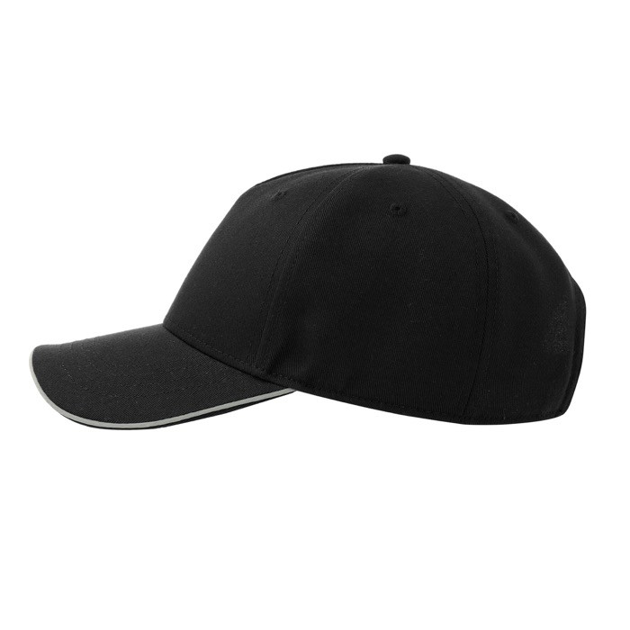 Gorra de poliéster con visera y cierre reflectantes 200 g/m2 color negro