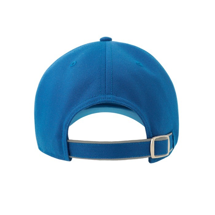 Gorra de poliéster con visera y cierre reflectantes 200 g/m2 color azul real vista detalle 2