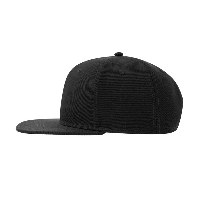 Gorra en sarga de poliéster reciclado con visera plana 300 g/m2 color negro Gorra en sarga de poliéster reciclado con visera plana 300 g/m2 color negro