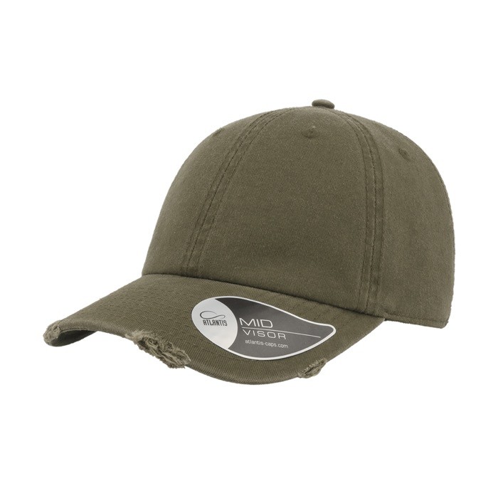 Gorra de algodón de estilo americano 90s con desgaste 280 g/m2 color verde oliva Gorra de algodón de estilo americano 90s con desgaste 280 g/m2 color verde oliva