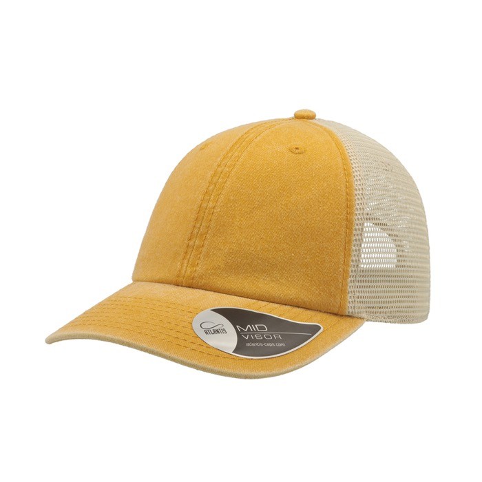 Gorra de camionero vintage en algodón con malla trasera 250 g/m2 color mostaza