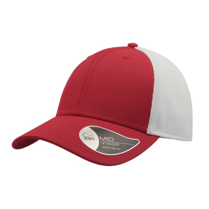 Gorra de nylon y malla de estilo deportivo bicolor de 6 paneles color rojo