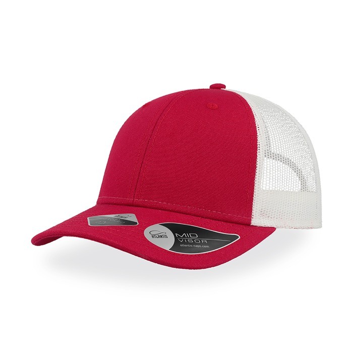 Gorra de algodón reciclado de 6 paneles y malla tarsera 250 g/m2 color rojo