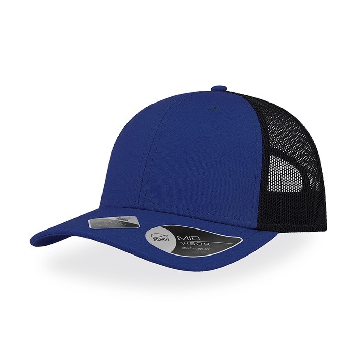 Gorra de algodón reciclado de 6 paneles y malla tarsera 250 g/m2 color azul real