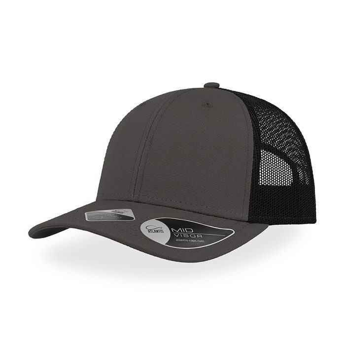 Gorra de algodón reciclado de 6 paneles y malla tarsera 250 g/m2 color gris oscuro