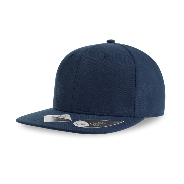 Gorra de poliéster reciclado con visera plana y 6 paneles 200 g/m2 color azul marino