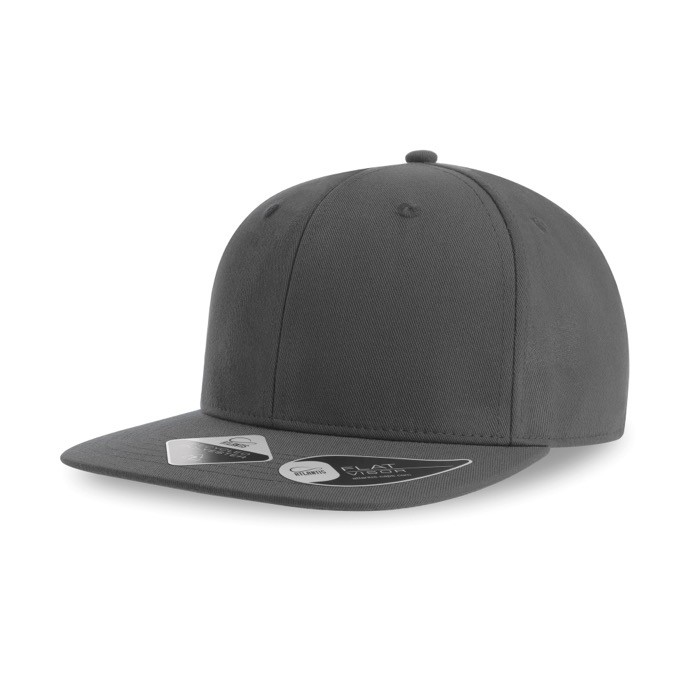 Gorra de poliéster reciclado con visera plana y 6 paneles 200 g/m2 color gris oscuro