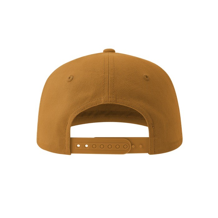 Gorra vintage de algodón reciclado con visera plana 260 g/m2 color mostaza vista detalle 2