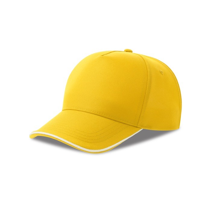 Gorra de béisbol de poliéster reciclado de 5 paneles 220 g/m2 color amarillo Gorra de béisbol de poliéster reciclado de 5 paneles 220 g/m2 color amarillo