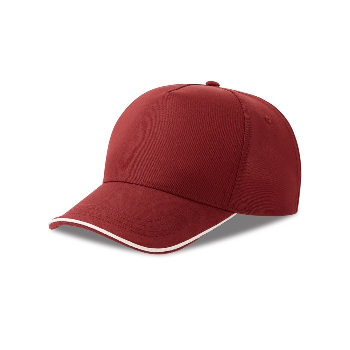 Gorra de béisbol de poliéster reciclado de 5 paneles 220 g/m2 color burdeos Gorra de béisbol de poliéster reciclado de 5 paneles 220 g/m2 color burdeos