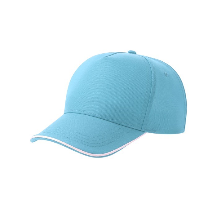 Gorra de béisbol de poliéster reciclado de 5 paneles 220 g/m2 color azul claro Gorra de béisbol de poliéster reciclado de 5 paneles 220 g/m2 color azul claro
