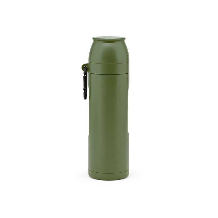 Termo de acero inoxidable reciclado con taza en la tapa 750ml color verde militar