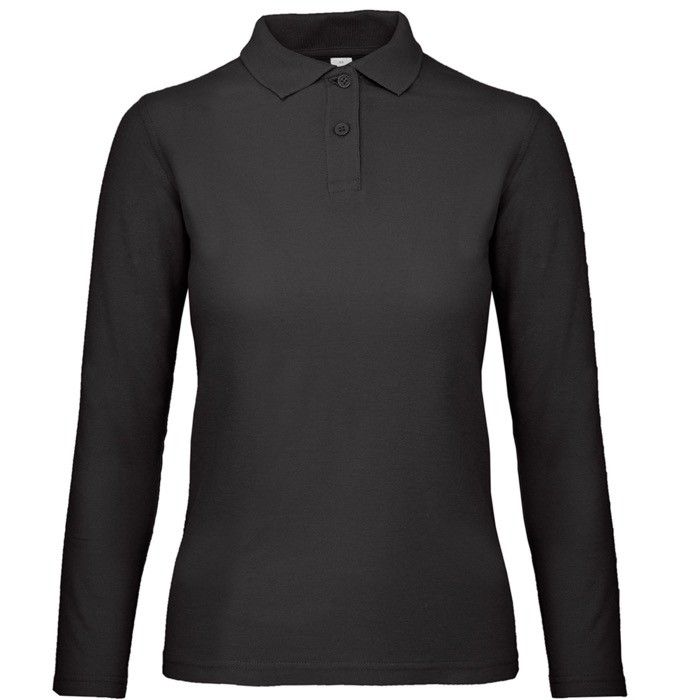 Polo básico de algodón de manga larga para mujer 180 g/m2 B&C color negro vista 11