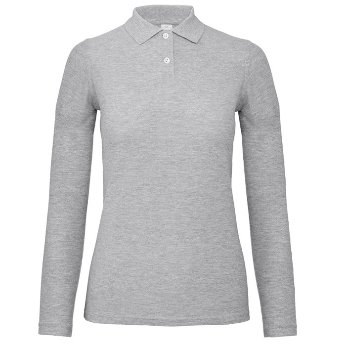 Polo básico de algodón de manga larga para mujer 180 g/m2 B&C color gris claro