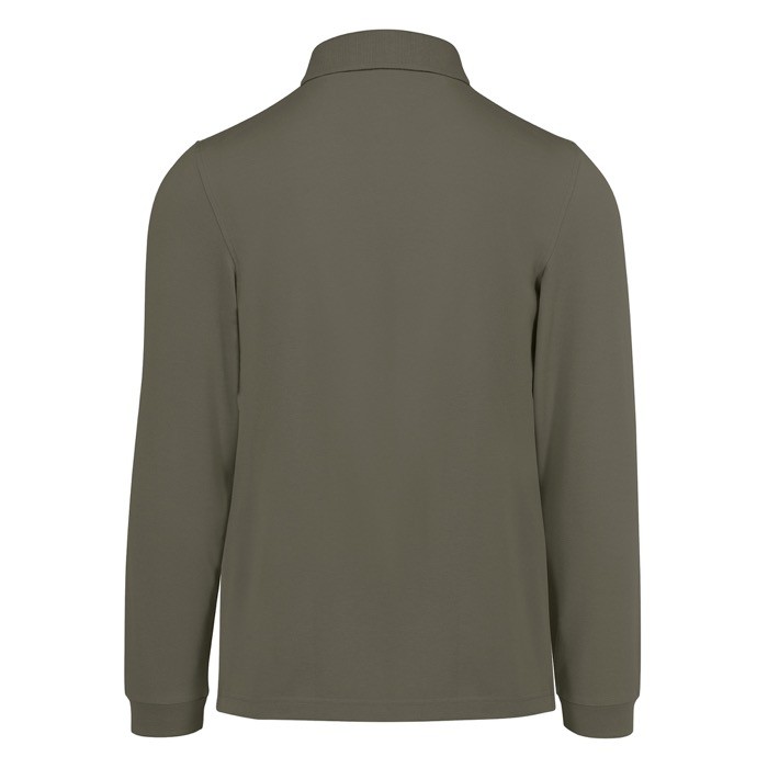 Polo clásico de algodón piqué de manga larga 180 g/m2 B&C color verde militar vista detalle 2