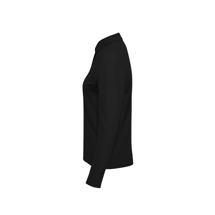 Polo clásico de algodón pique para mujer manga larga 180 g/m2 B&C color negro Polo clásico de algodón pique para mujer manga larga 180 g/m2 B&C color negro
