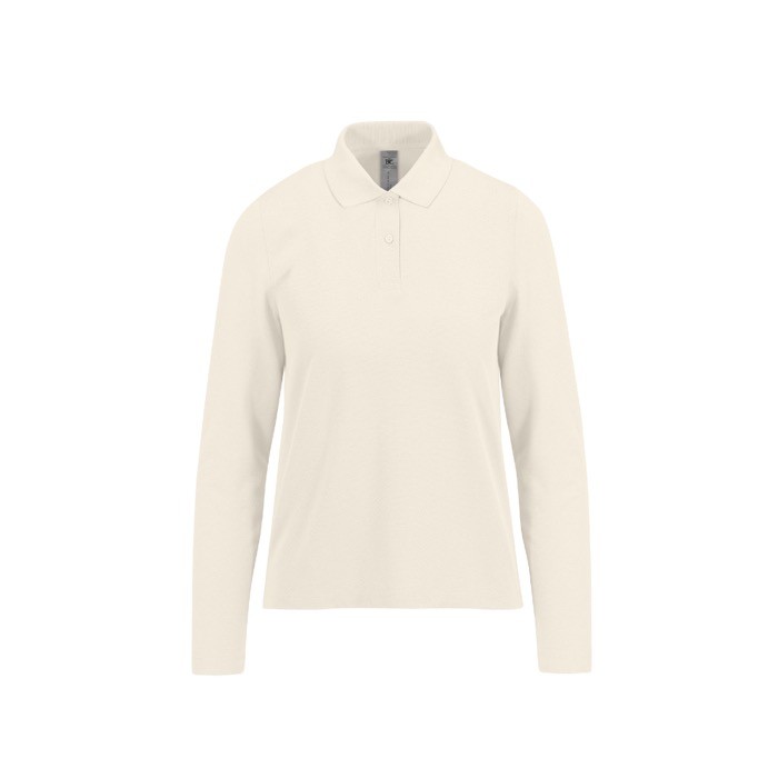 Polo clásico de algodón pique para mujer manga larga 180 g/m2 B&C color blanco roto Polo clásico de algodón pique para mujer manga larga 180 g/m2 B&C color blanco roto