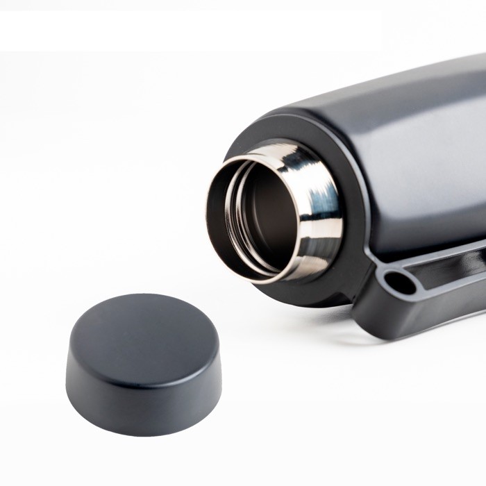 Botella termo de acero inoxidable reciclado con asa útil 750ml color negro vista 1