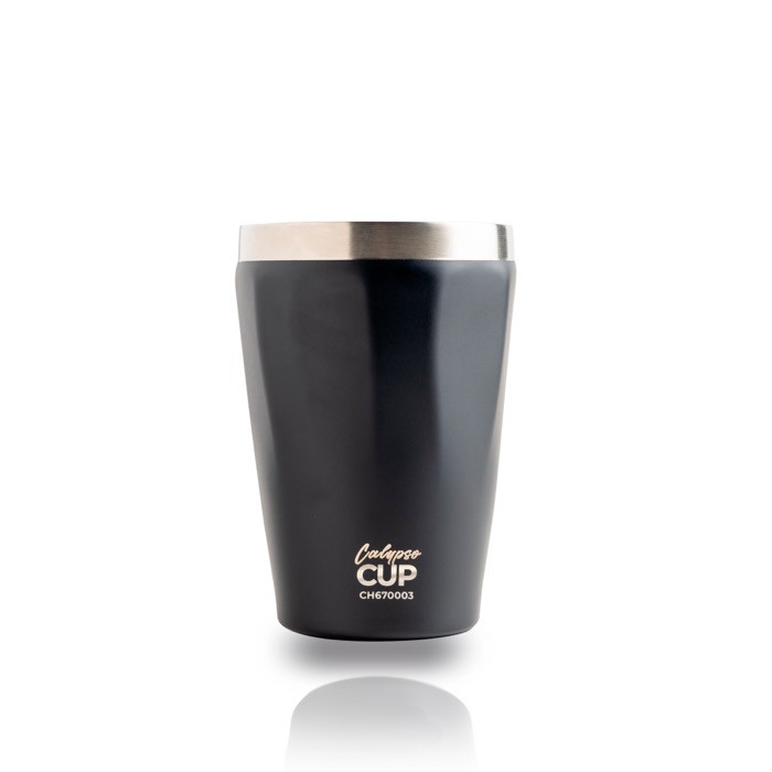 Vaso térmico de acero inoxidable reciclado con diseño elegante 330ml color negro vista 2 Vaso térmico de acero inoxidable reciclado con diseño elegante 330ml color negro vista 2