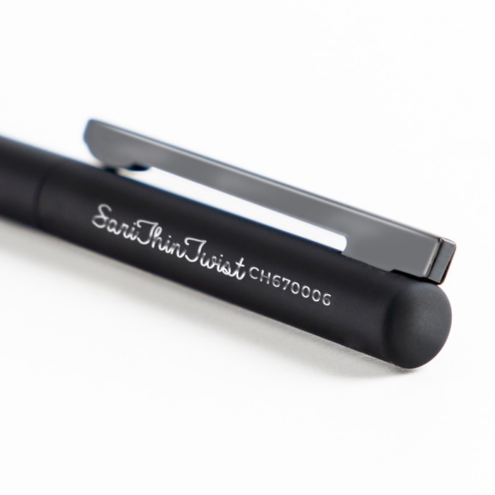 Bolígrafo elegante y fino de latón y acero inoxidable tinta azul vista con logo impreso Bolígrafo elegante y fino de latón y acero inoxidable tinta azul vista con logo impreso