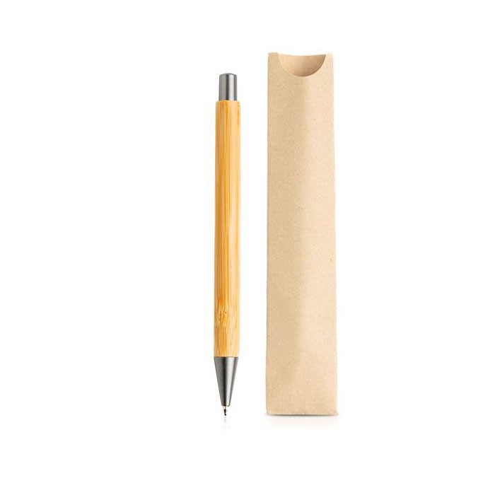 Bolígrafo sostenible de bambú con pulsador y funda tinta azul color marrón claro Bolígrafo sostenible de bambú con pulsador y funda tinta azul color marrón claro