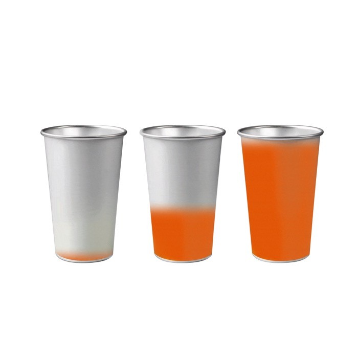 Vaso de aluminio reciclado que cambia de color con líquido frío 450ml color naranja
