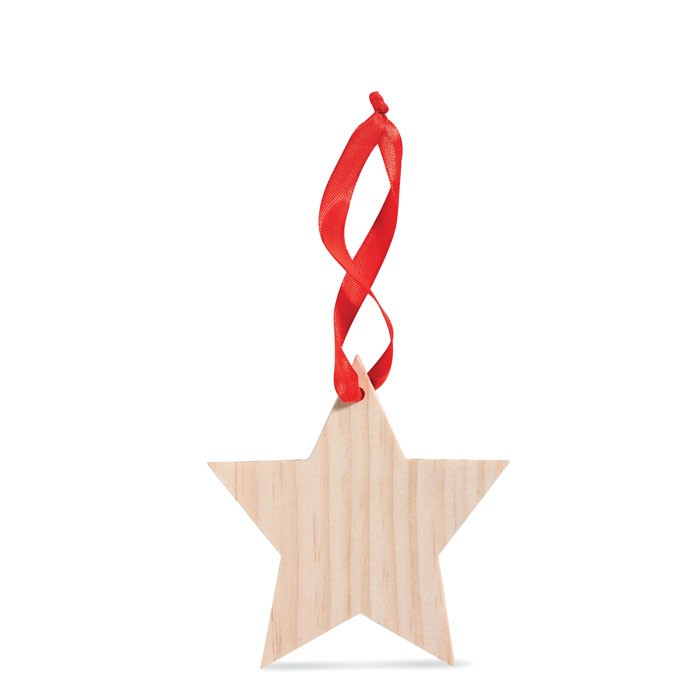 Estrella de madera con cinta roja Estrella de madera con cinta roja