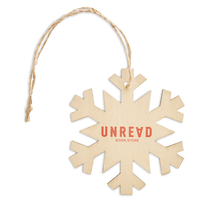 Adorno copo de nieve de madera color madera primera vista