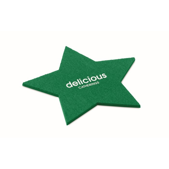 Posavasos con logotipo forma de estrella de color verde vista principal Posavasos con logotipo forma de estrella de color verde vista principal