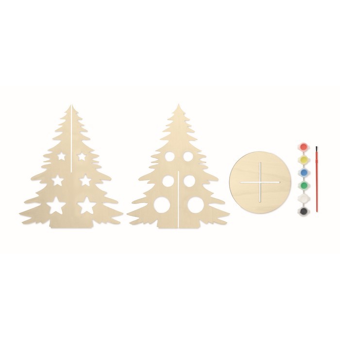 Árbol de madera con acuarelas y pincel color madera primera vista Árbol de madera con acuarelas y pincel color madera primera vista