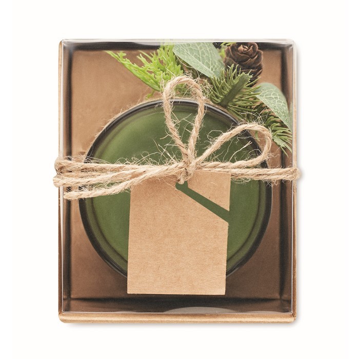 Portavelas decorado tipo bosque color verde septima vista