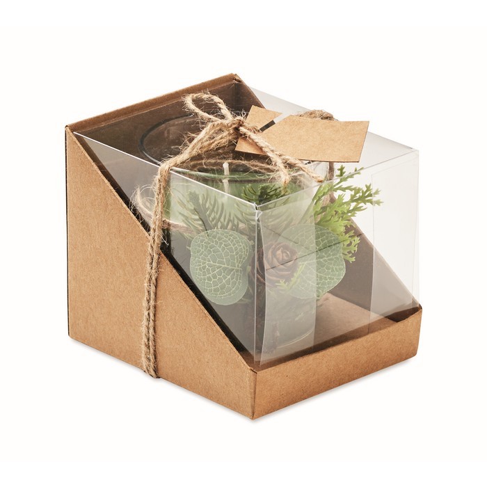 Portavelas decorado tipo bosque color verde octava vista