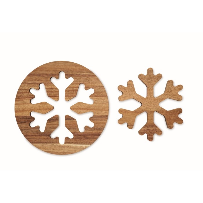 Juego de 2 salvamanteles de madera de acacia en forma de copo de nieve color madera septima vista Juego de 2 salvamanteles de madera de acacia en forma de copo de nieve color madera septima vista