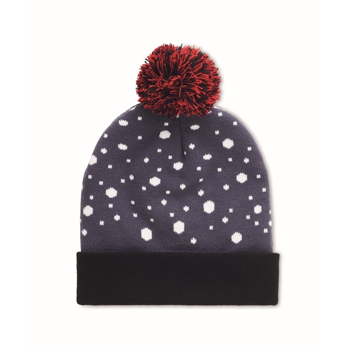 Gorro de punto navideño iluminado con 6 LED en acrílico elástico suave color azul tercera vista Gorro de punto navideño iluminado con 6 LED en acrílico elástico suave color azul tercera vista
