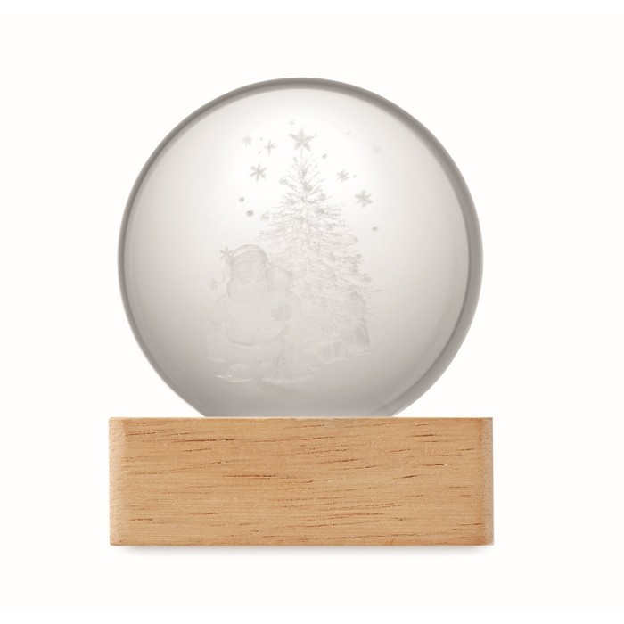 Bola de cristal edición navideña con luz LED sobre base de madera color madera quinta vista Bola de cristal edición navideña con luz LED sobre base de madera color madera quinta vista