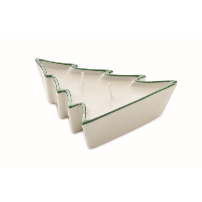 Vela de cera vegetal en soporte con forma de árbol de navidad color verde