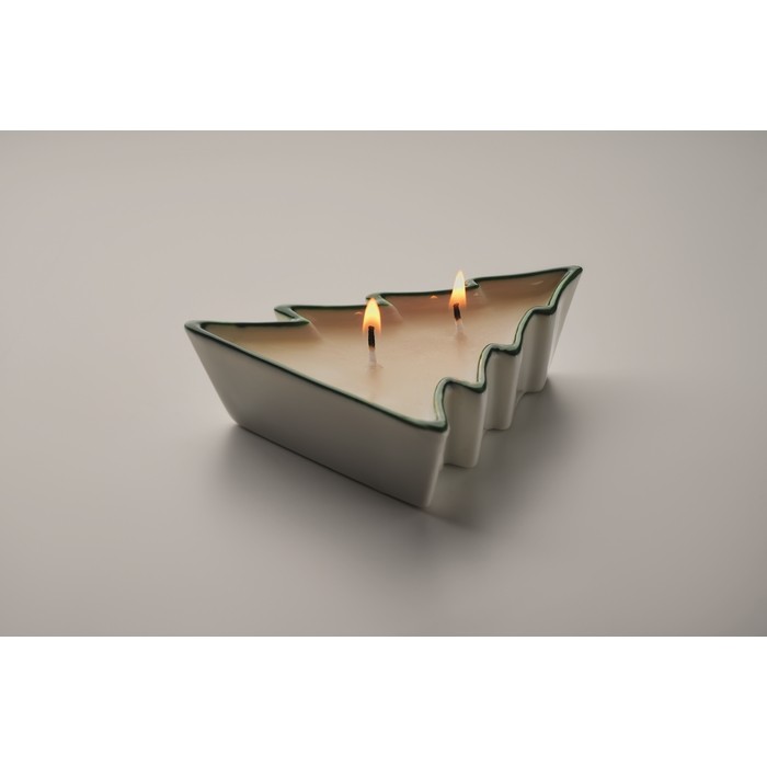 Vela de cera vegetal en soporte con forma de árbol de navidad color verde vista fotografía segunda vista