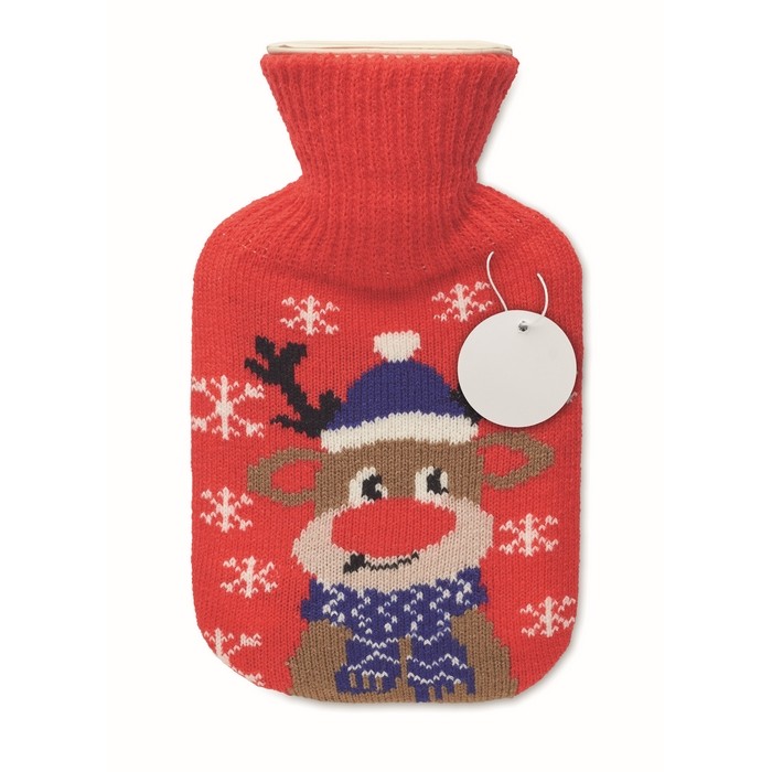 Bolsa de agua caliente con forro navideño y capacidad de 250ml color rojo