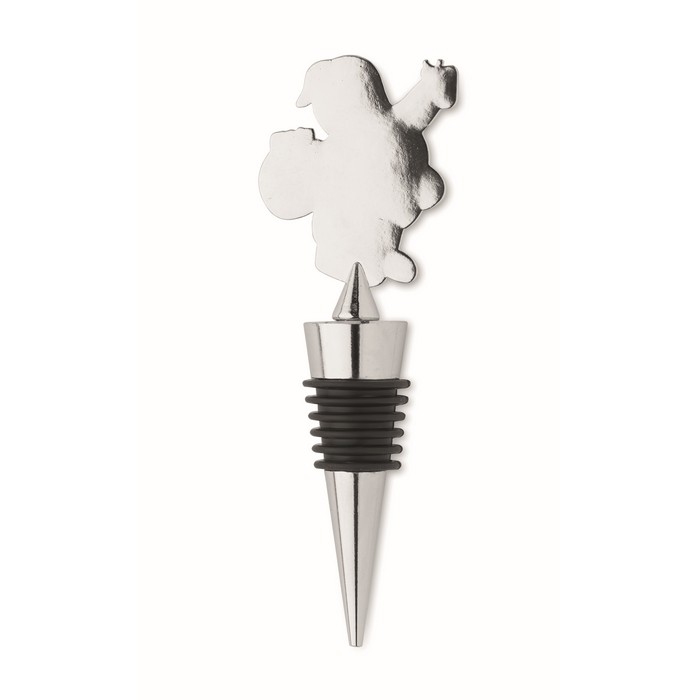 Tapón de botella de vino edición navideña en forma de Papá Noel color plateado mate segunda vista Tapón de botella de vino edición navideña en forma de Papá Noel color plateado mate segunda vista