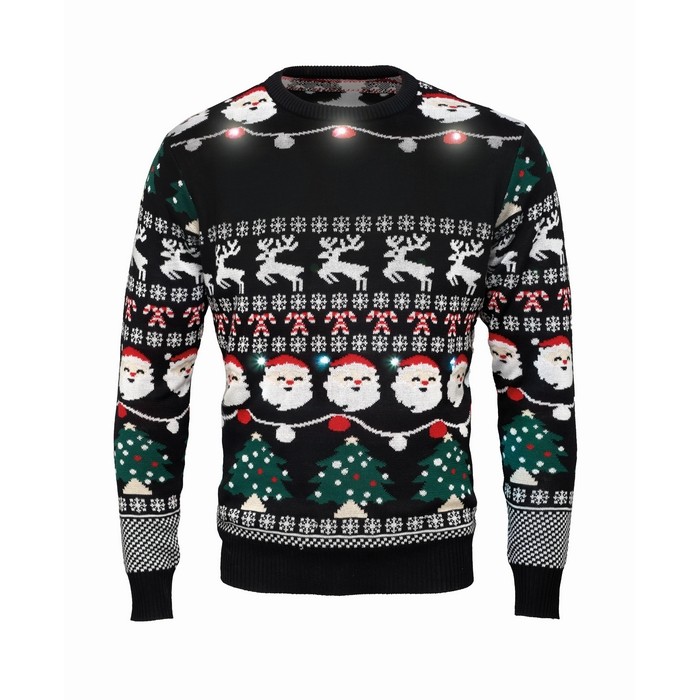 Jersey de estampado navideño con 10 luces LED talla L/XL color negro segunda vista Jersey de estampado navideño con 10 luces LED talla L/XL color negro segunda vista