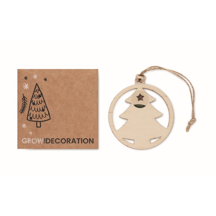 Colgante de navidad en forma de árbol con cordón de yute hecho en UE color madera