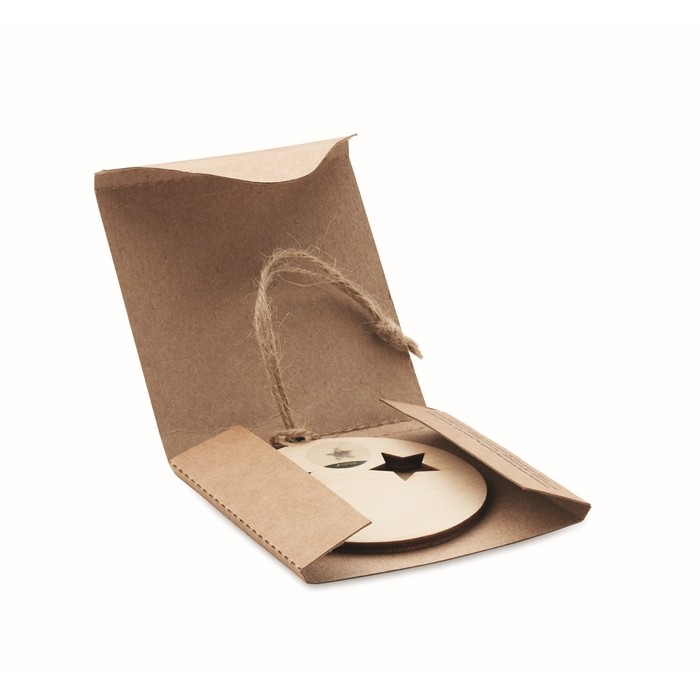 Colgante de navidad en forma de bola con cordón de yute color madera segunda vista Colgante de navidad en forma de bola con cordón de yute color madera segunda vista