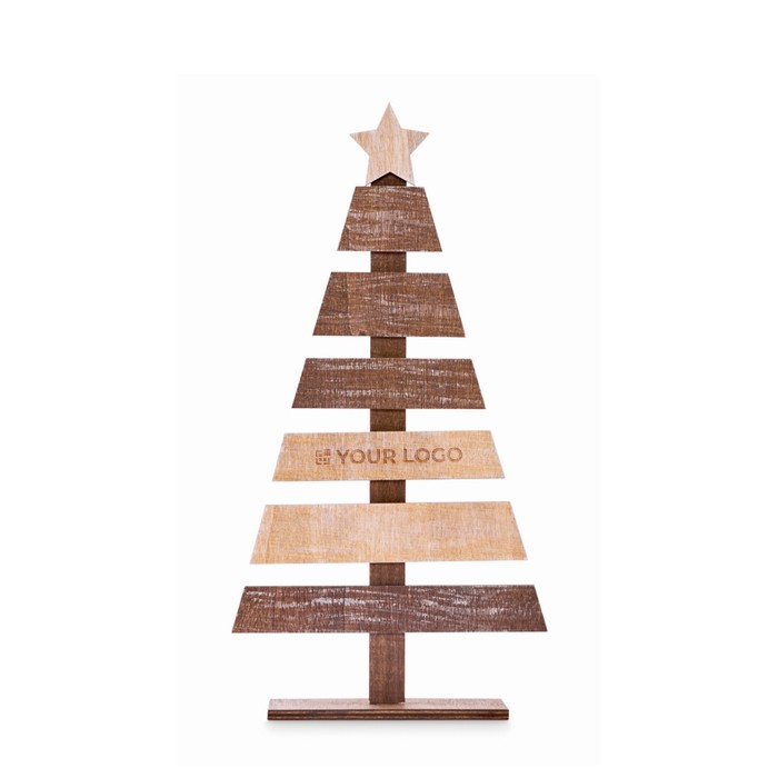 Árbol de Navidad para decoración hecho de madera personalizable color madera vista de impresión