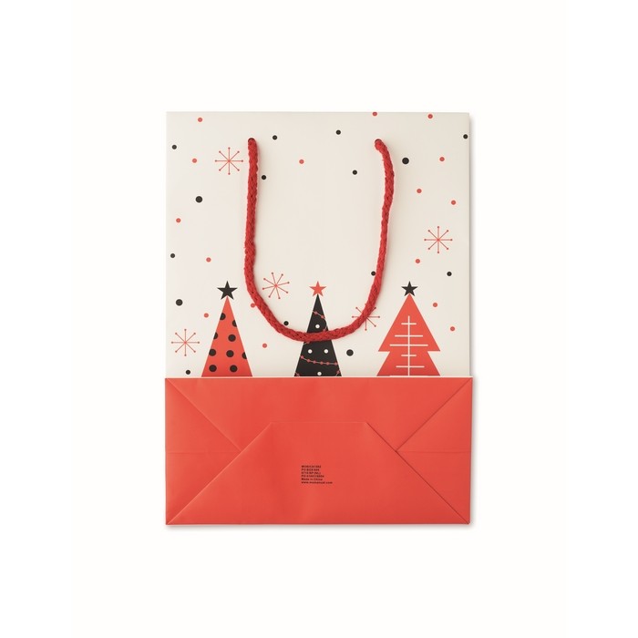 Bolsa de regalo de papel con temática de Navidad tamaño mediano color blanco sexta vista Bolsa de regalo de papel con temática de Navidad tamaño mediano color blanco sexta vista