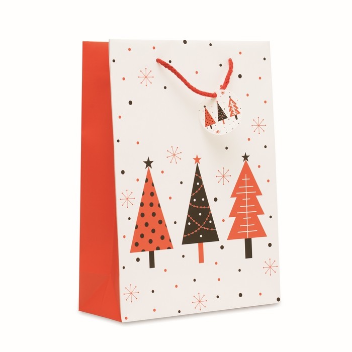 Bolsa de regalo de papel con temática de Navidad tamaño grande color blanco Bolsa de regalo de papel con temática de Navidad tamaño grande color blanco