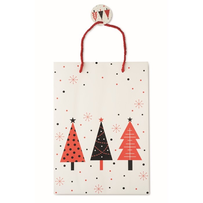 Bolsa de regalo de papel con temática de Navidad tamaño grande color blanco quinta vista Bolsa de regalo de papel con temática de Navidad tamaño grande color blanco quinta vista